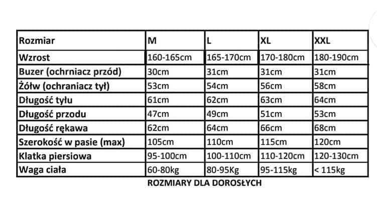 zbroja buzer męski strój sportowy ochronny duży rozmiar