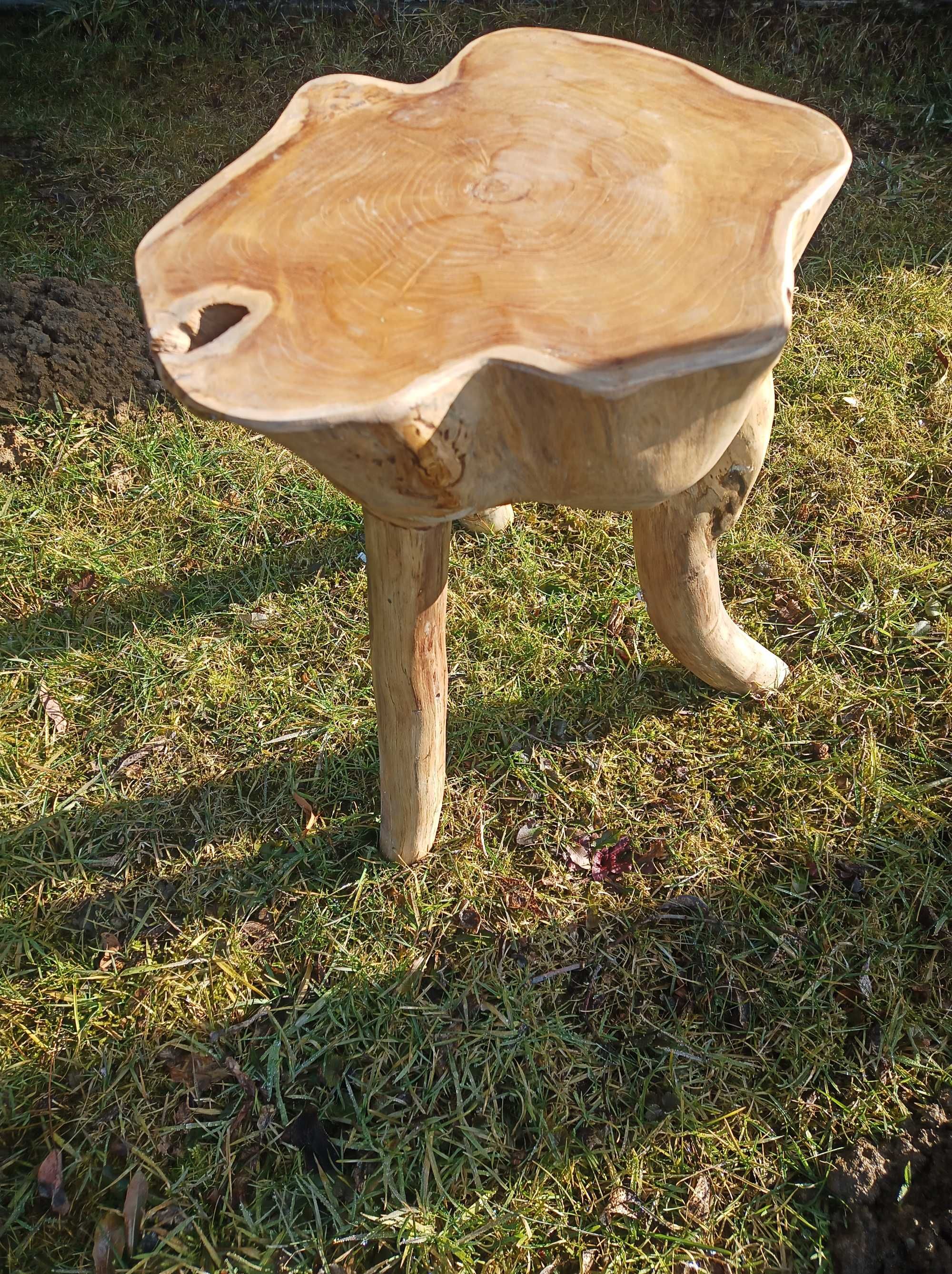 Taboret z litego, twardego drewna tekowego, 44cm stylowy stołek teak