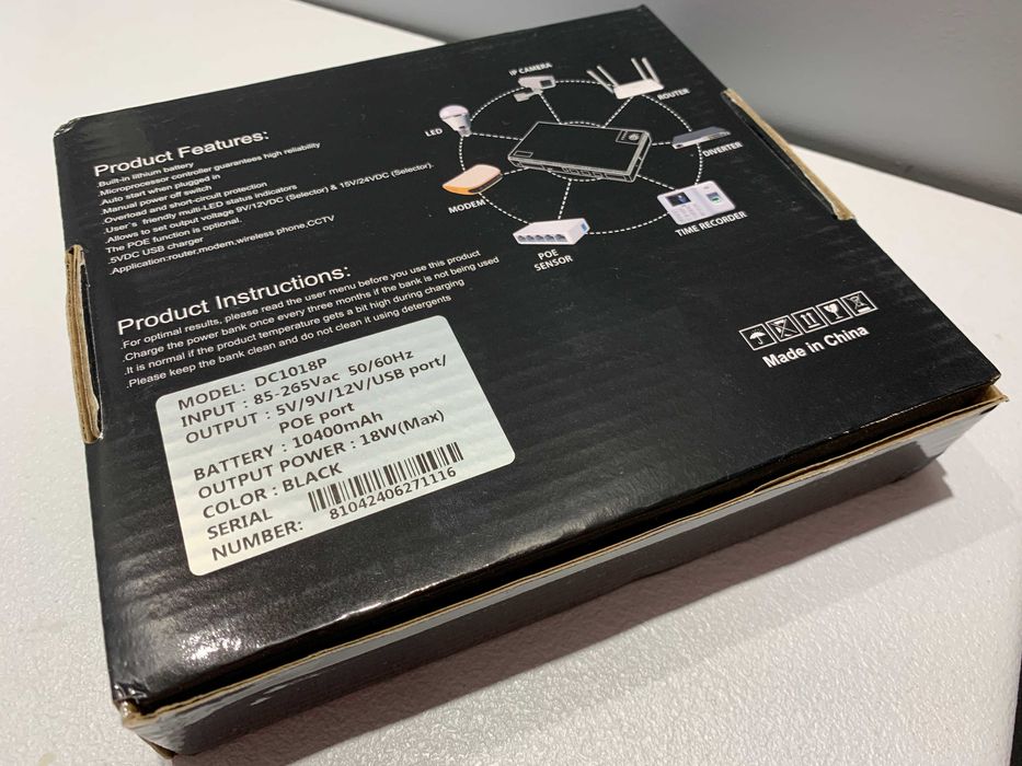 Безпребійник для роутера / ДБЖ / UPS DC1018P, 10400 mAh, 18W, 5/9/12 v