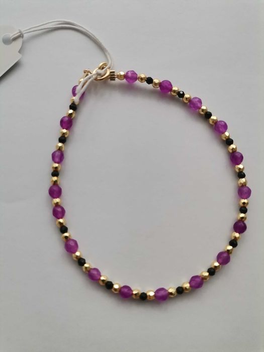 Bransoletka kamienie hematyt srebro pozłacane jaspis kamień fuksja