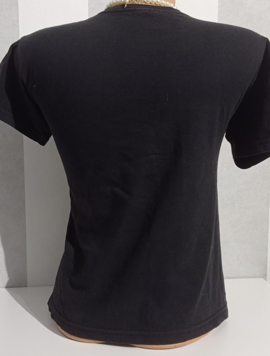 Koszulka czarna z żółtym nadrukiem t-shirt XS bdb