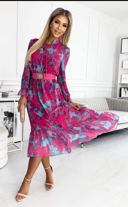 Piękna sukienka długa r. 40 Fuksja-turkus  Fashion