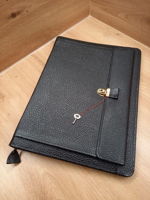 Czarna Skórzana Aktówka / Folder w stylu PRL