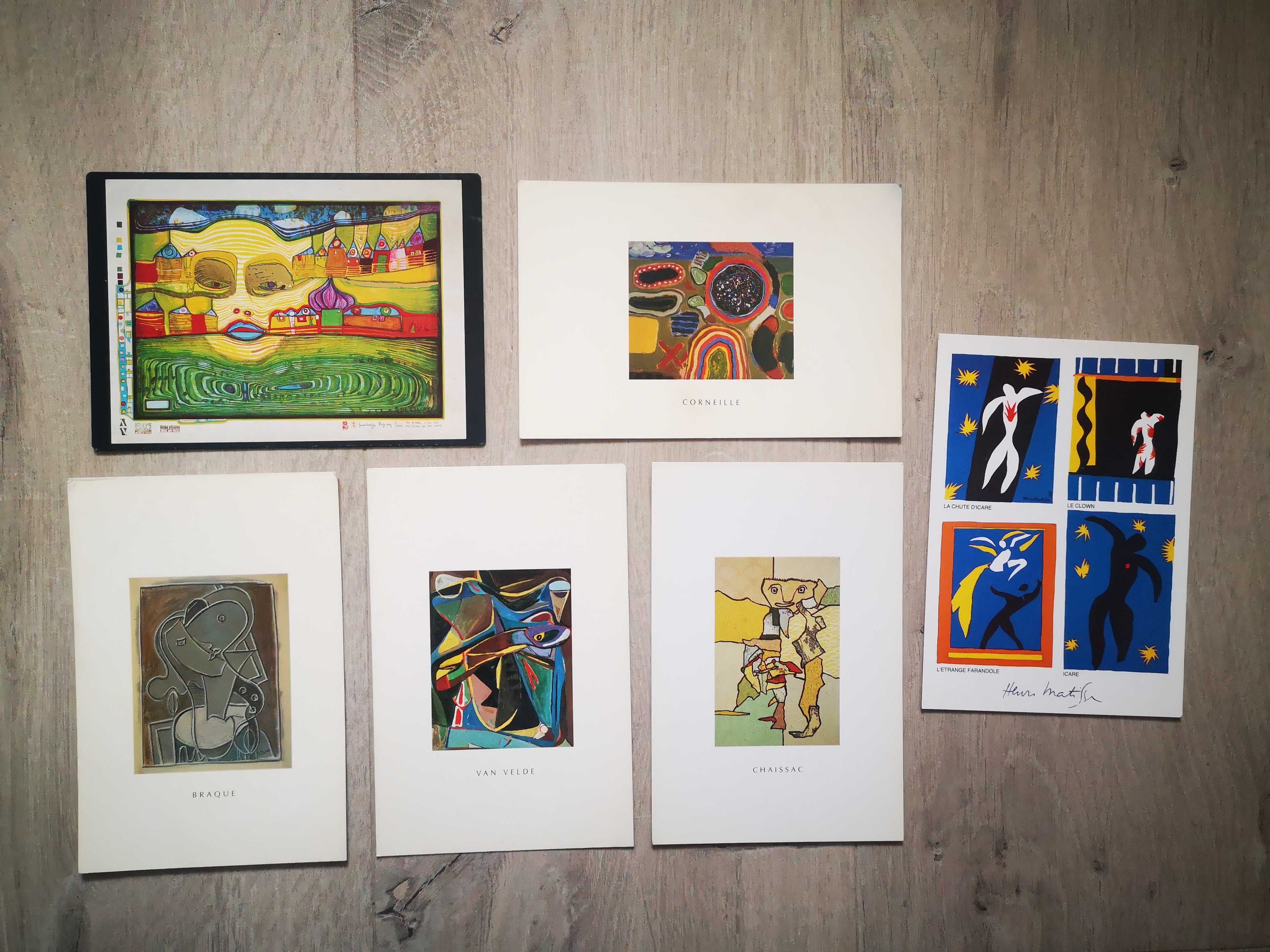 Kolekcja 6 pocztówek z obrazami Matisse,Corneille,Braque,Hundertwasser