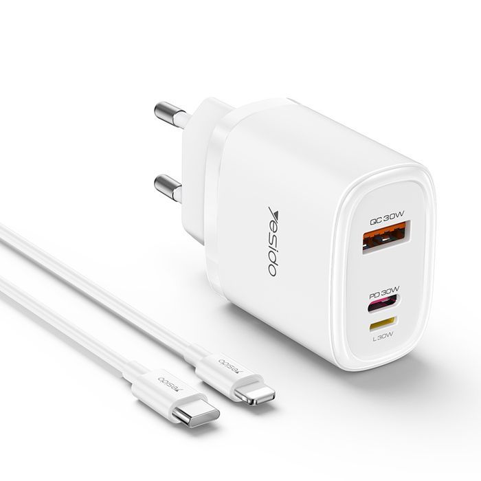 Yesido ładowarka sieciowa YC52 PD 30W QC USB-A+C +iP + Kabel 27W Type