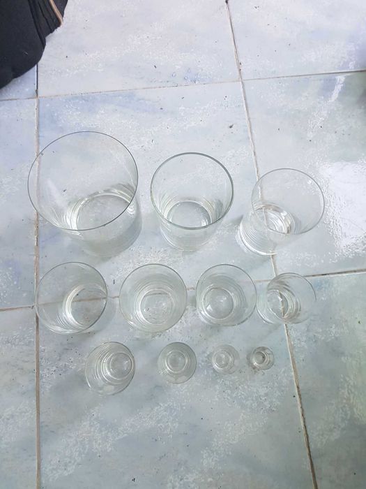 Conjunto completo de 11 copos medidas Crisal Marinha Grande anos 70