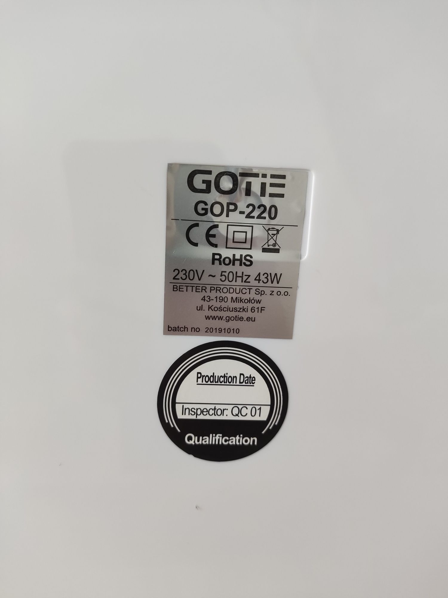 Oczyszczacz powietrza Gotie GOP-220 lampa UV jonizator