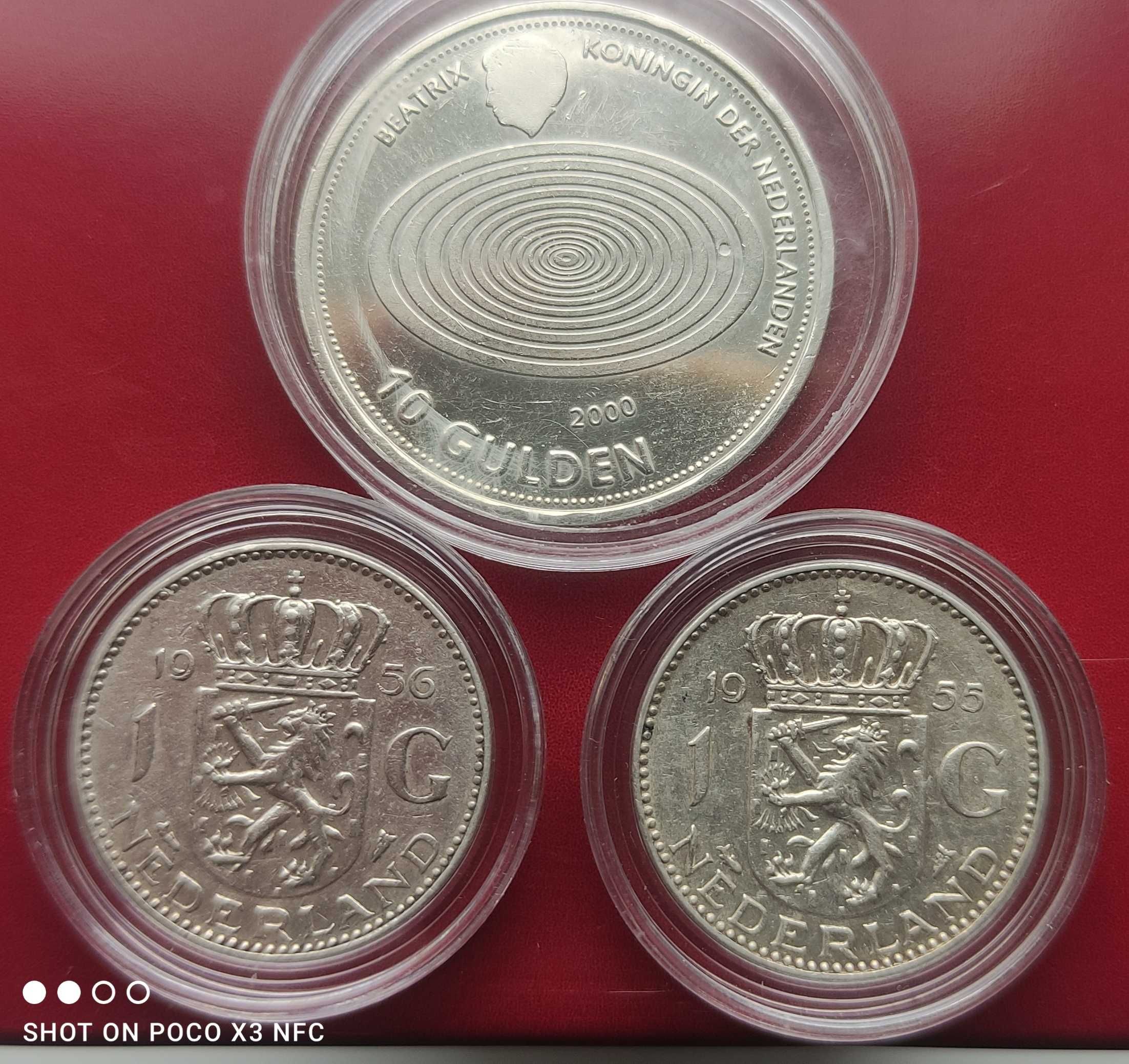 Monety srebrne zestaw Holandia 10 guldenów i 1 gulden proof srebro ag