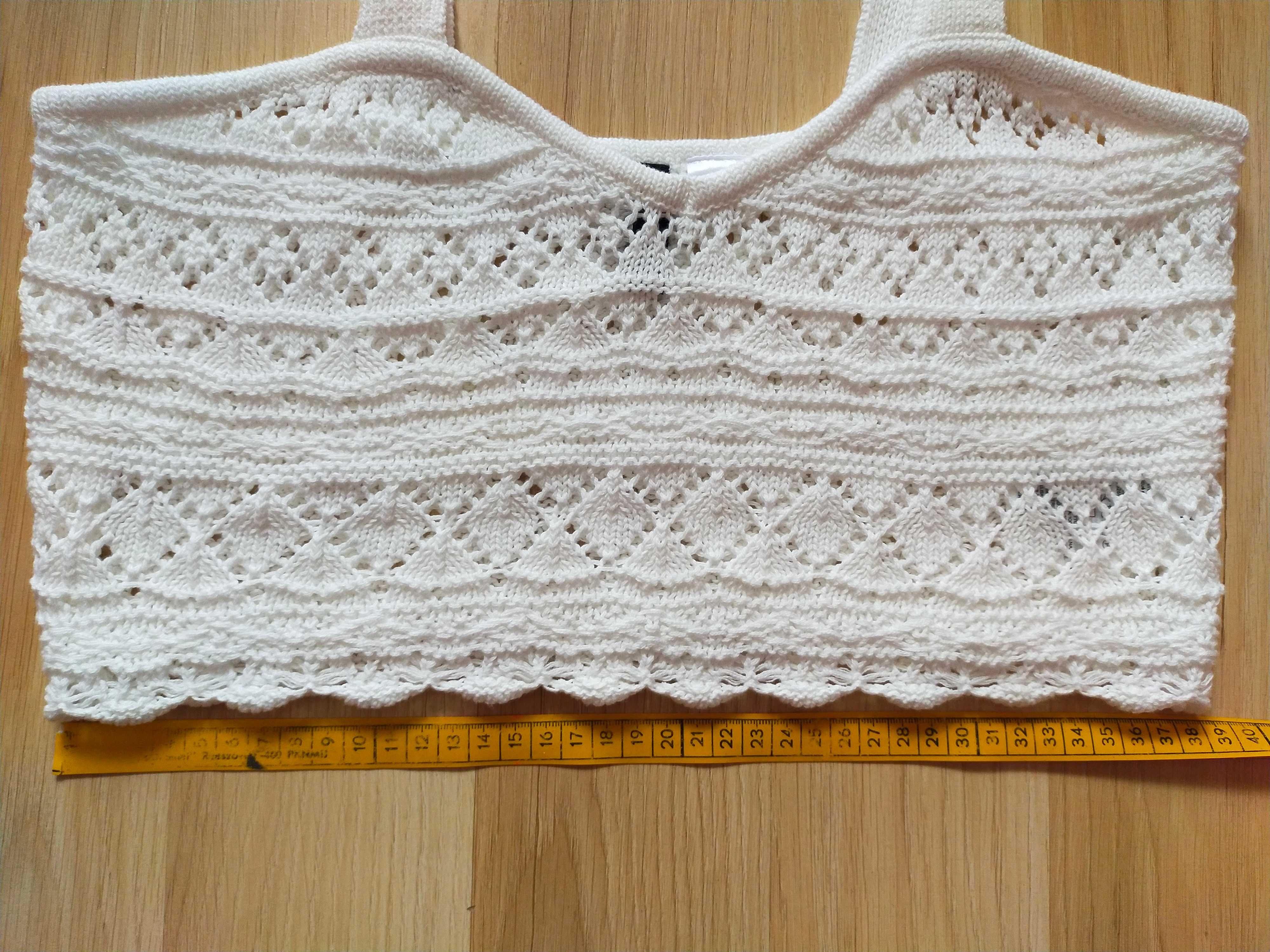 Biały, ażurowy crop top H&M