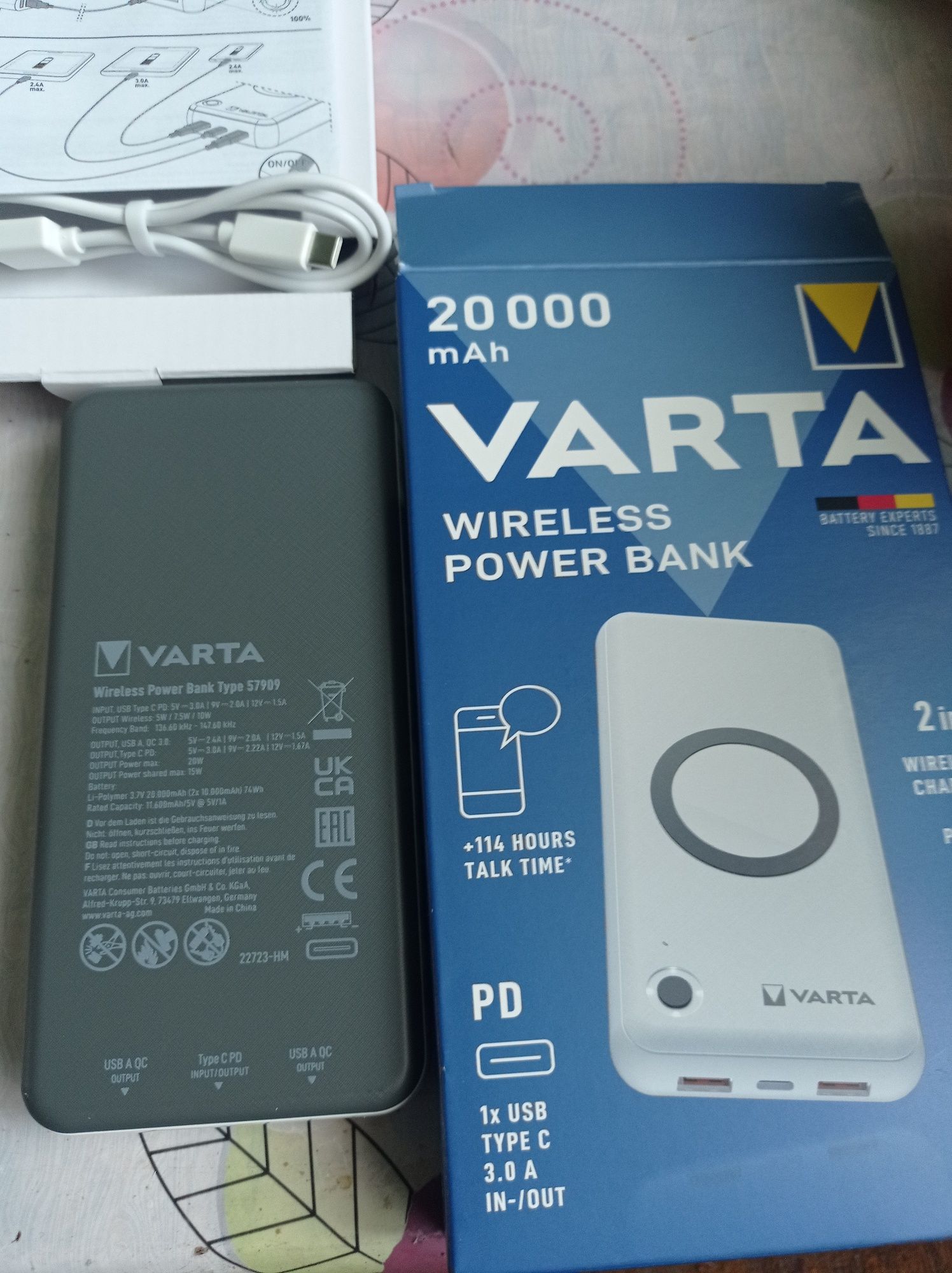Оригінал!Павербанк Varta бездротовий 20000 mAh