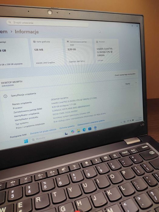 ALUMINIOWY LAPTOP | ThinkPad L13 | i5-10GEN | 8GB | 256SSD | Win11