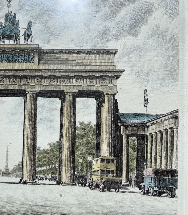 Kolorowana akwaforta - Albrecht Bruck - Berlin, Brama Brandenburska