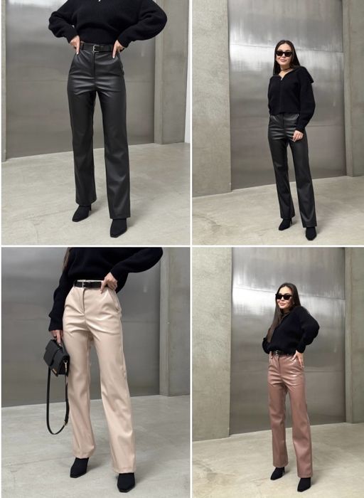 Бозові шкіряні  штани на флісі кльош і прямі