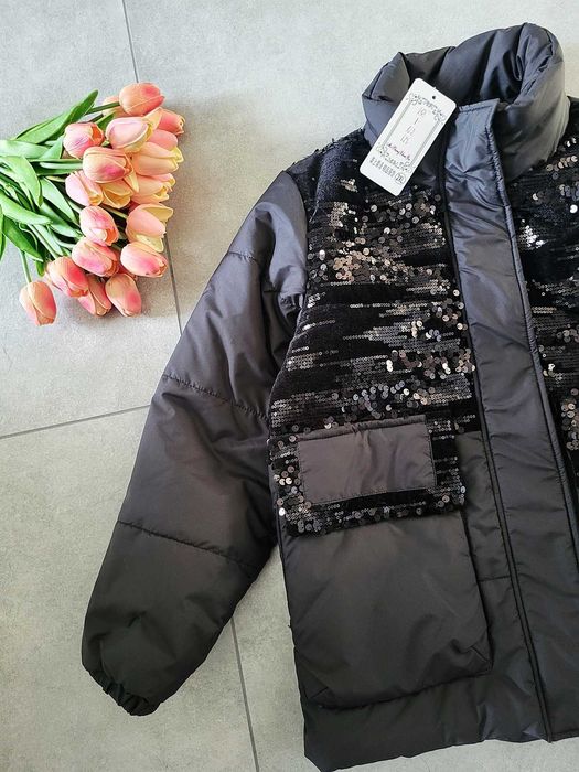 Nowa czarna kurtka damska cekinowa welur glamour jesień zima M L
