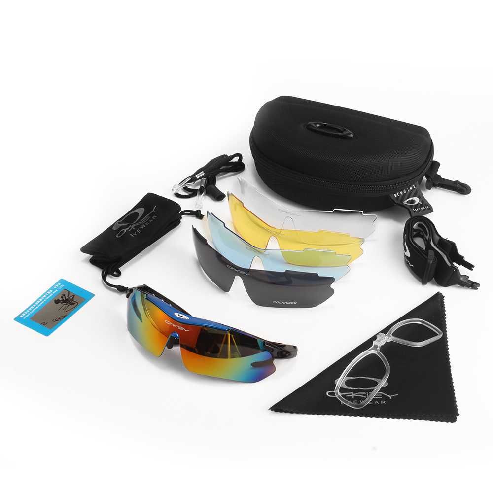 Солнцезащитные очки тактические черные с синим Oakley 5 линз