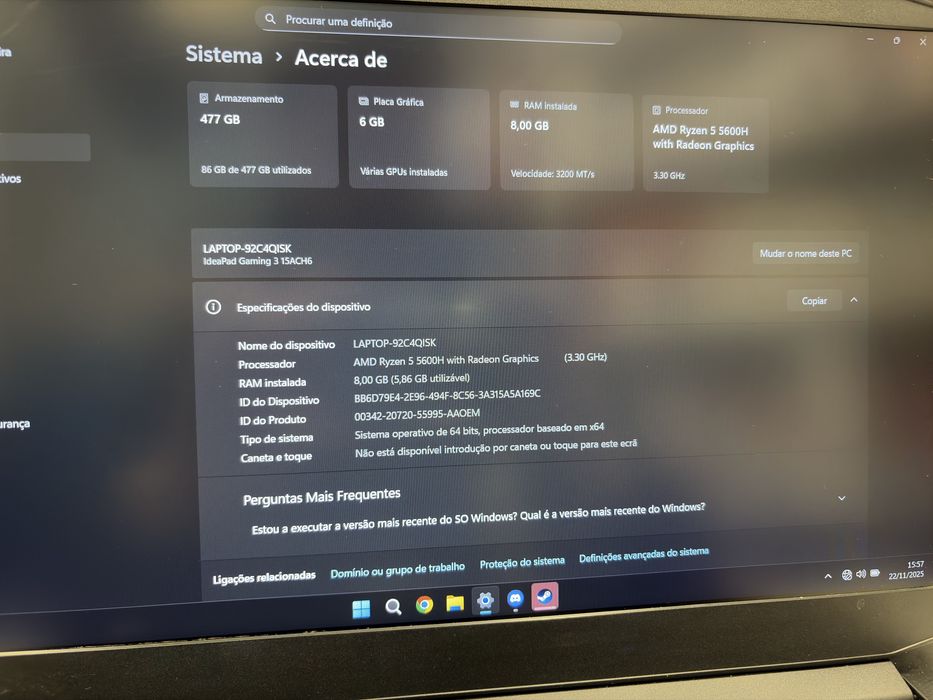 Lenovo IdeaPad Gaming 3 RTX3050 Ryzen5 5600H