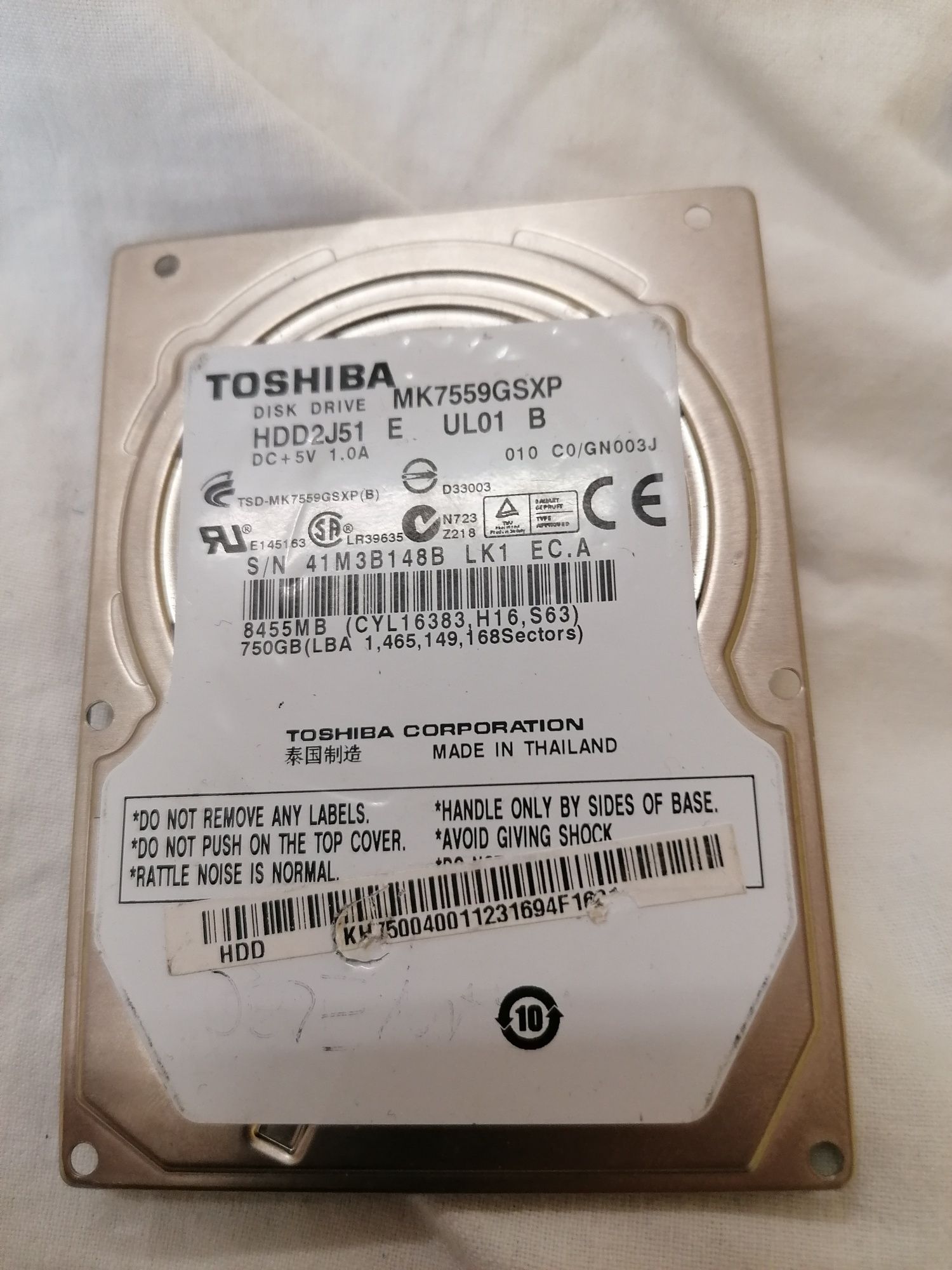 Elektronika Dysku TOSHIBA MK7559GSXP HDD2J51 750 GB 2'5 cala