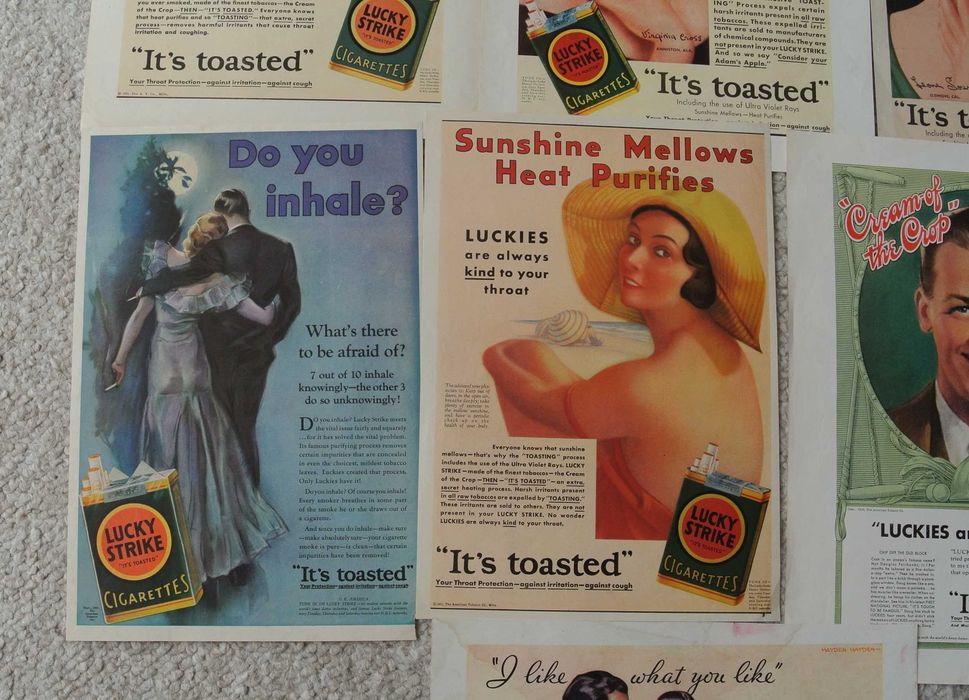 9 reklam prasowych VINTAGE LUCKY STRIKE z lat 1930-33