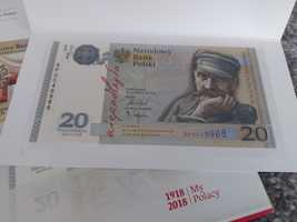 20 zł Banknot Niepodległość Piłsudski 100 lecie 2018 stan1 UNC +Folder