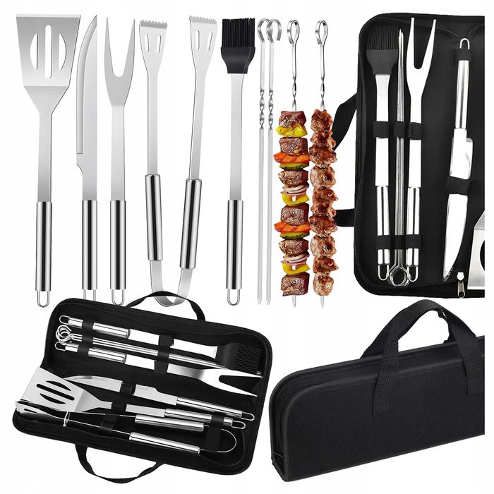 Akcesoria do GRILLA zestaw ze stali nierdzewnej  10w1 przybory  w etui