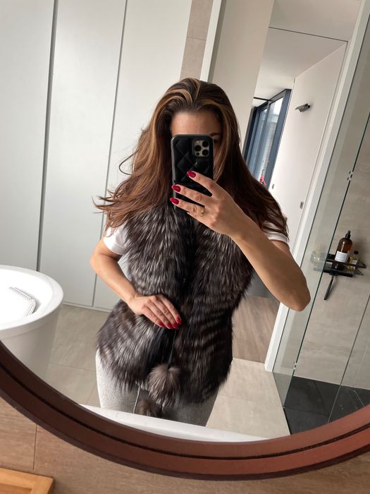 Kamizelka skórzana z futrem naturalnym S