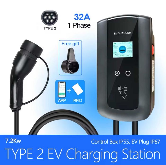 Wallbox Carregador 7kw - 32A - C/ APP e Cartões - Carros Eletricos