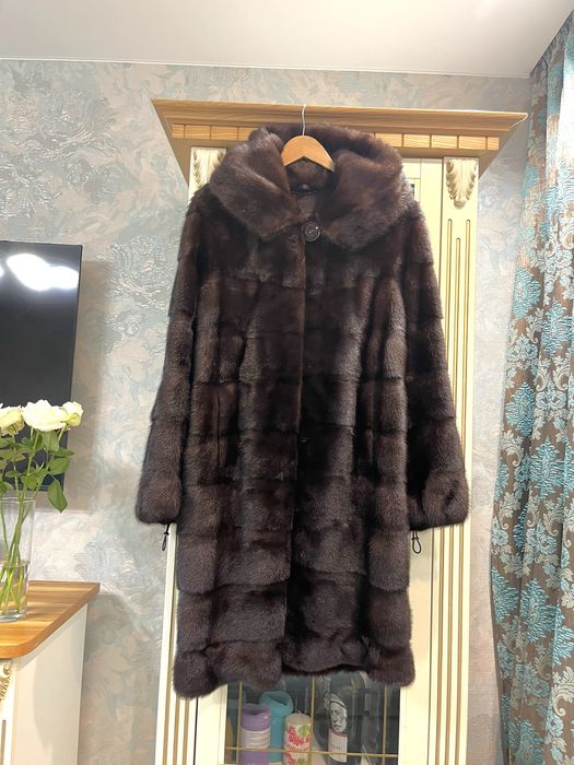 Ниже колен! Роскошная норковая шуба с капюшоном,шоколад!