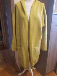 długi żółty swetr z kapturem roz M/ L