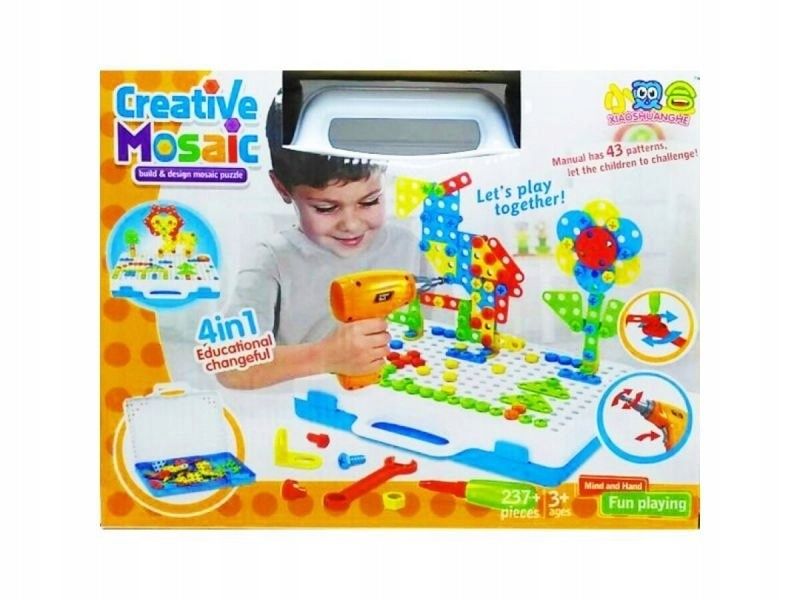 Kreatywna Mozaika, Układanka, Klocki, Wkrętarka Śrubki W Walizce 237 E