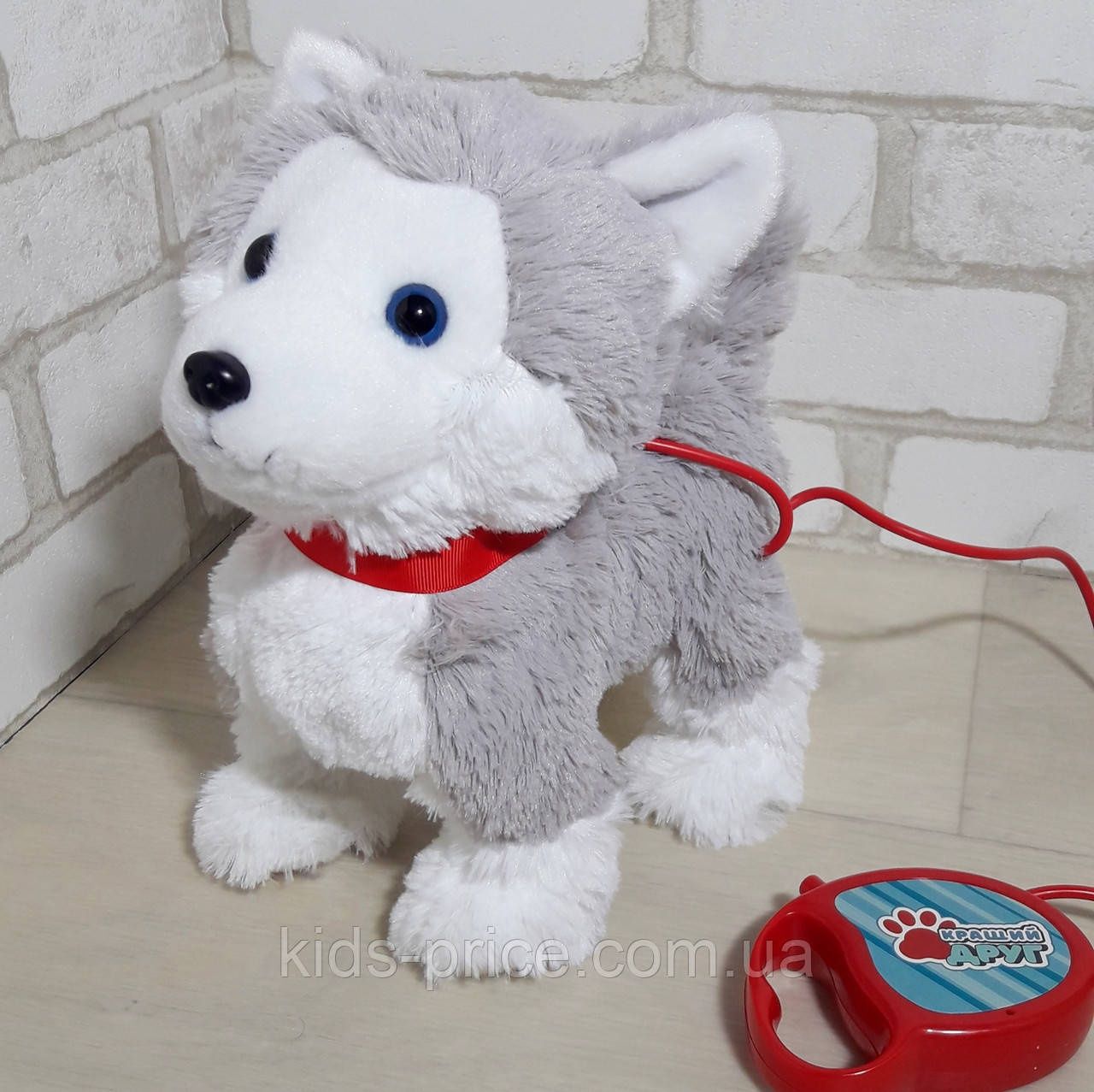 Дитяча інтерактивна м'яка іграшка собачка Хаскі Коргі  на повідку
