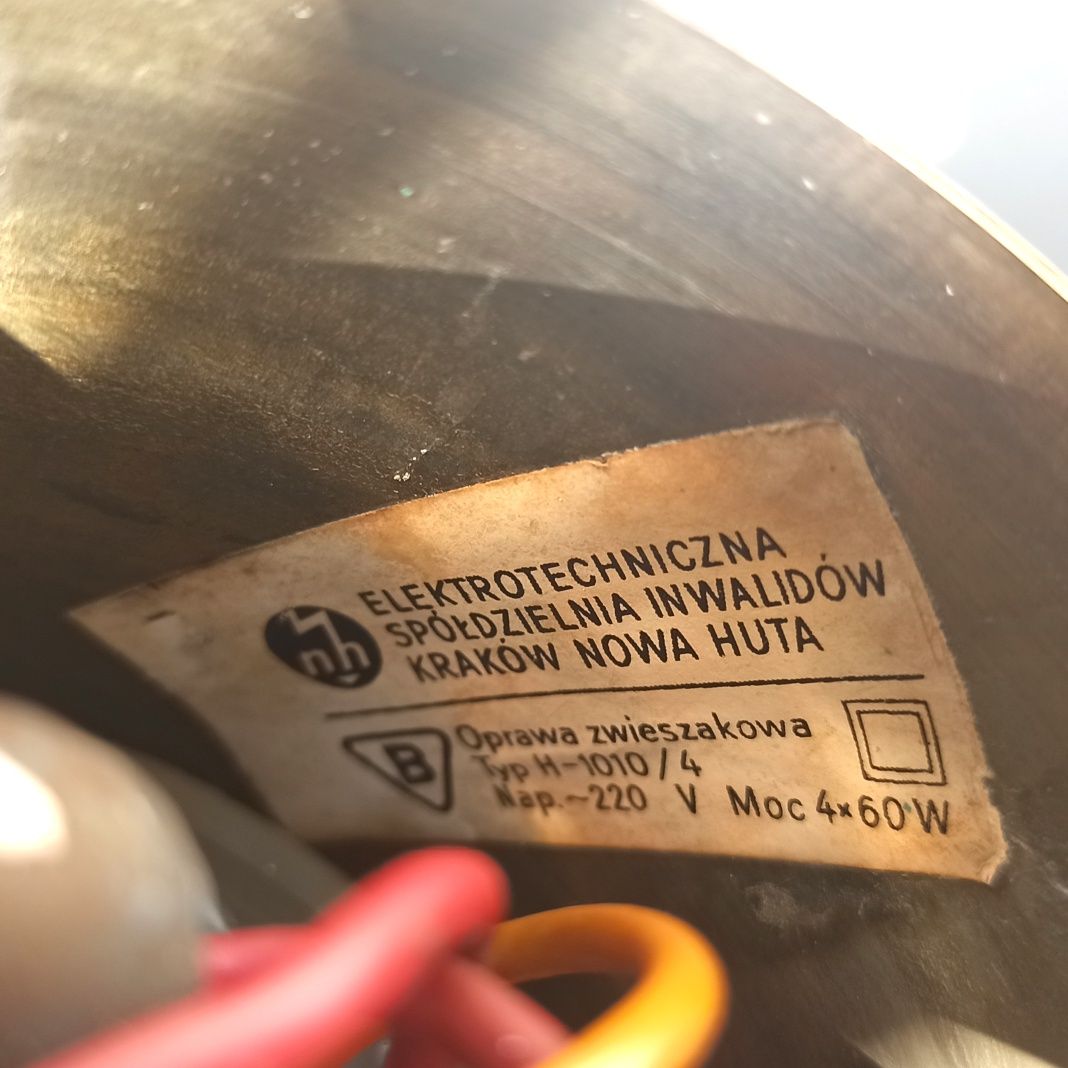 Żyrandol PRL lampa PRL ESI Nowa Huta mosiądz szkło lata 70 retro vinta