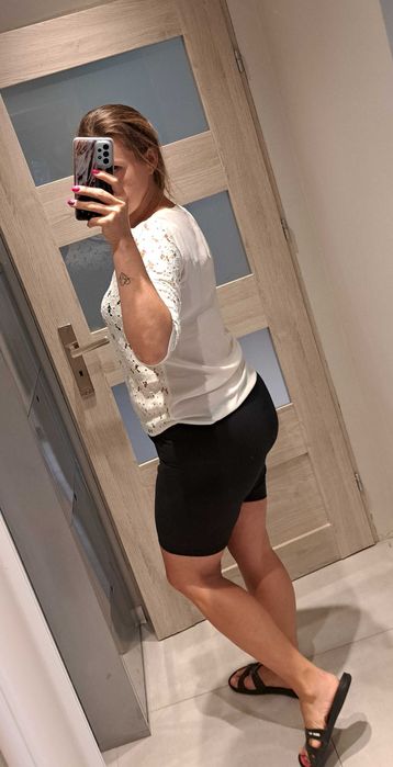 Biała, kremowa bluzka koszulowa elegancka Orsay M