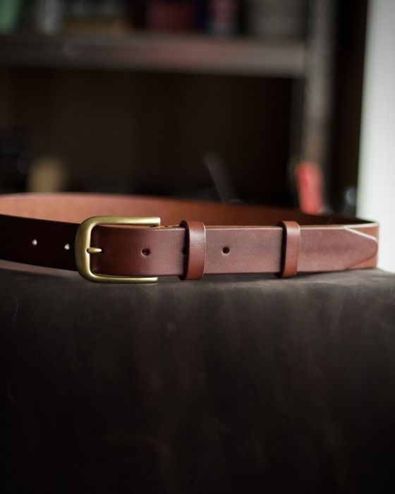 Ремінь шкіряний чоловічий класичний 35 мм з латунною пряжкою / ремень