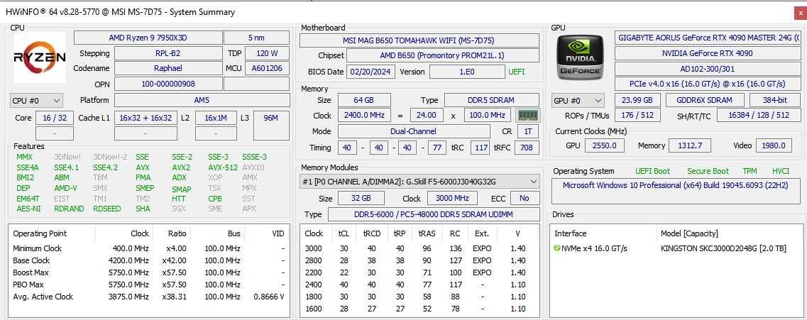 PC Gwarancja Ryzen 9 7950x3D, 64GB RAM Tomahawk WiFi