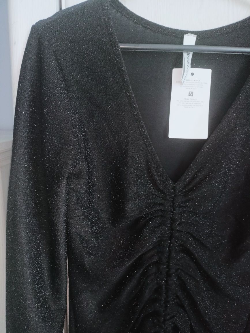 XS S M uni czarna sukienka drapowana andrzejki sylwester wigiia mini