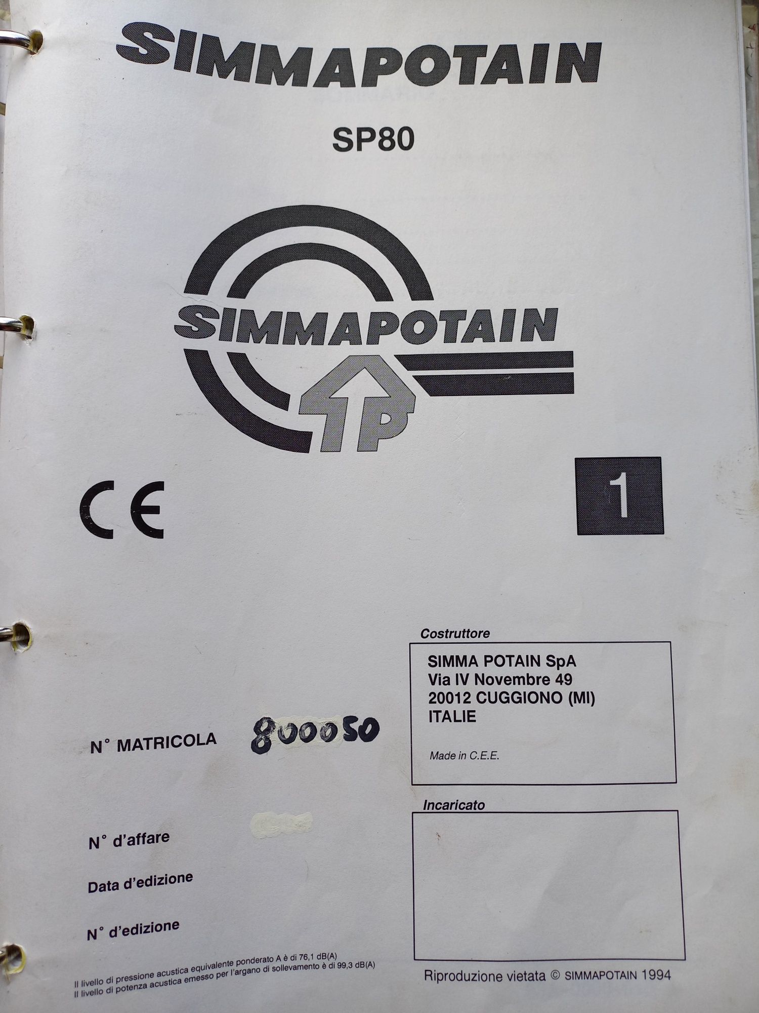 Кран баштовий SIMMAPOTAIN SP 80