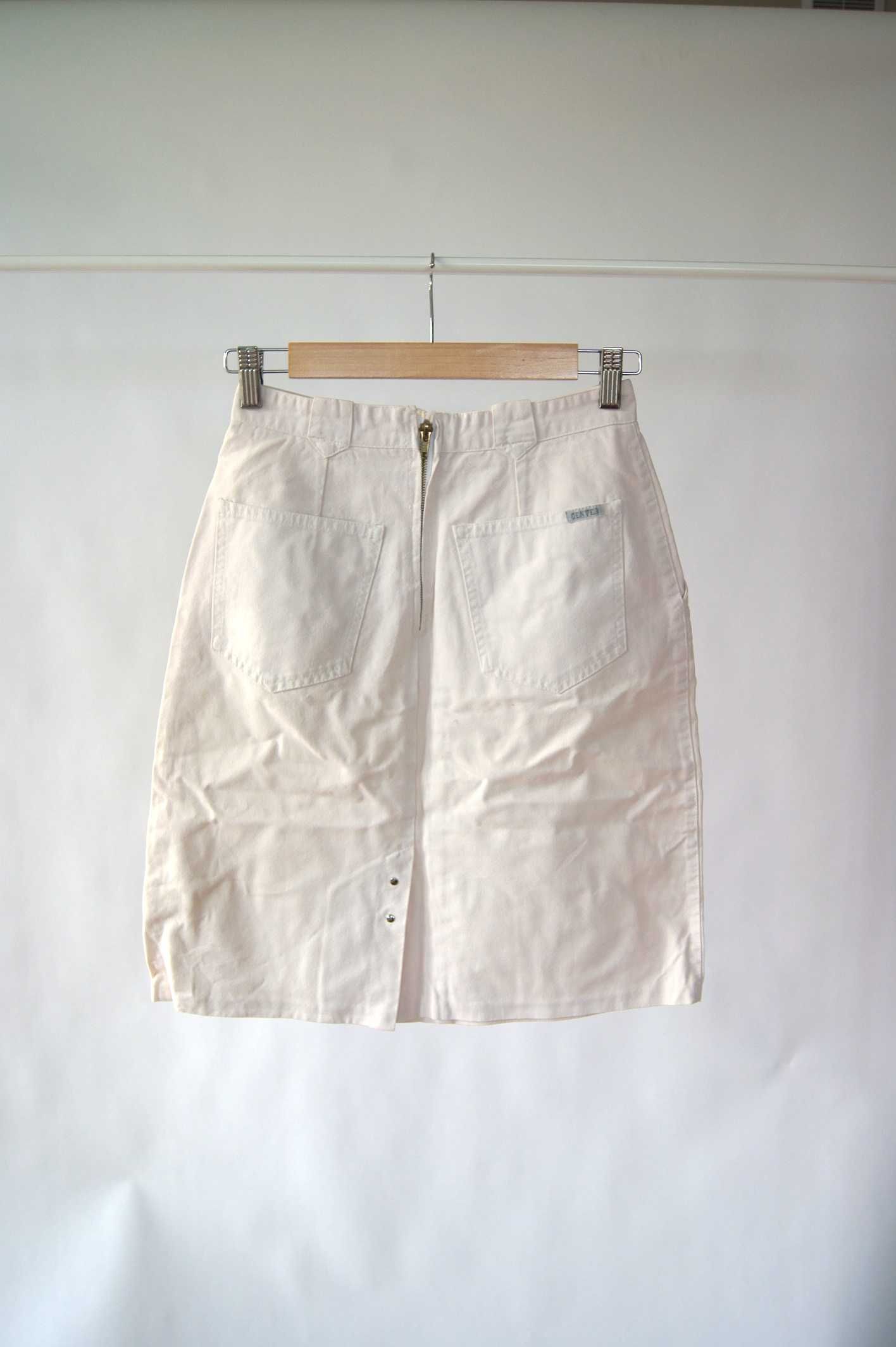 retro vintage lata90te krótka jeansowa biała spódnica spódniczka ecru