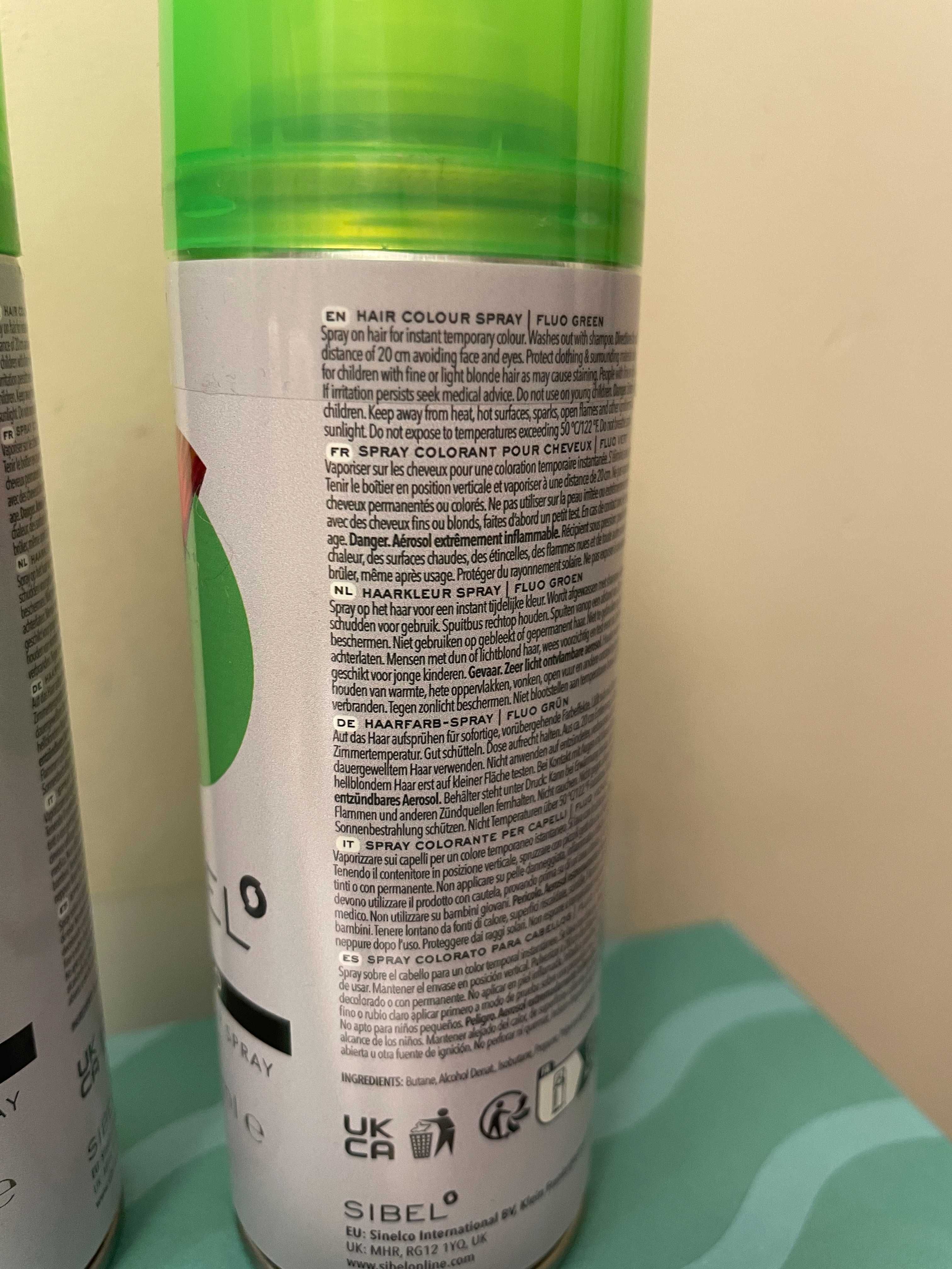 Zielony spray do włosów Sibel Fluo – 2 sztuki