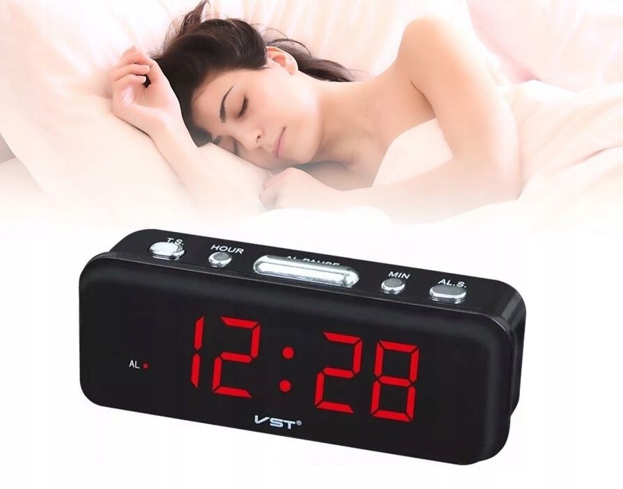 Zegar budzik cyfrowy LED elektroniczny na prąd 230 V podświetlenie RED