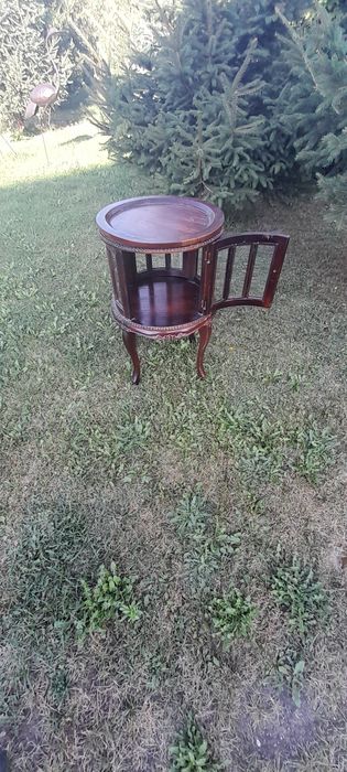 Barek okrągły z tacą rzeźbiony vintage styl art deco shabby chic