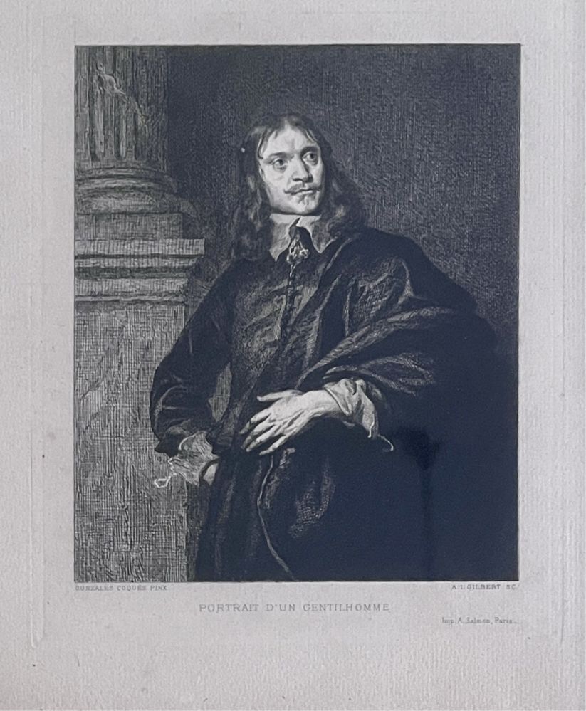 Drzeworyt A.I.Gilbert ”Portret pana” XIXw (Conzales Coques)