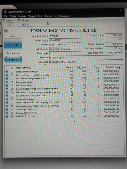 dysk twardy 500gb 2,5 sprawny #c1