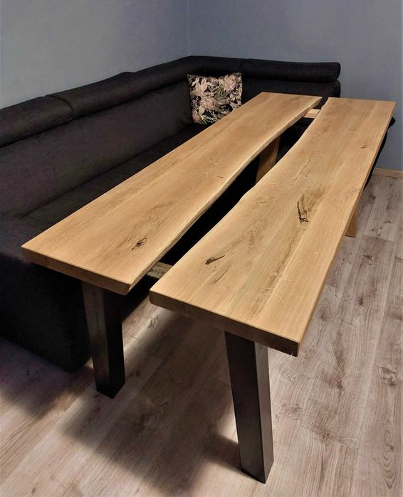 Duży Blat Bliźniak na Stół Dębowy naturalna krawędź stolik z plastra