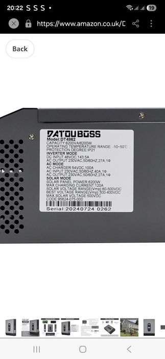 DATOUBOSS UE Warehouse Inve. Vendidorsor De Onda Pura 6KW 6.2KW 48v 22