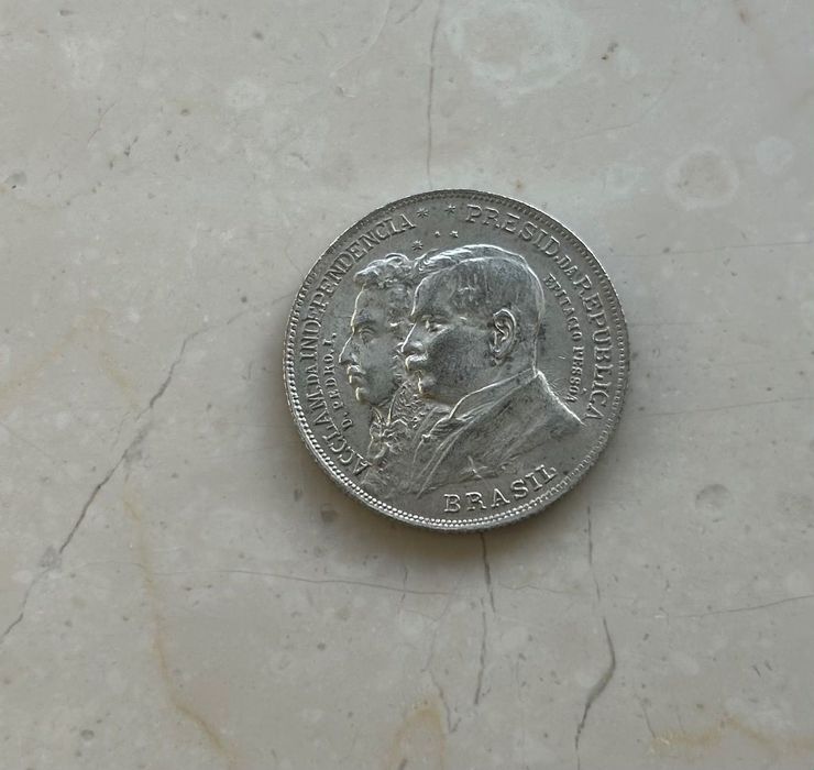 Moeda prata de 2000 réis 1922 Brasil Centenário da Independência 8 gr