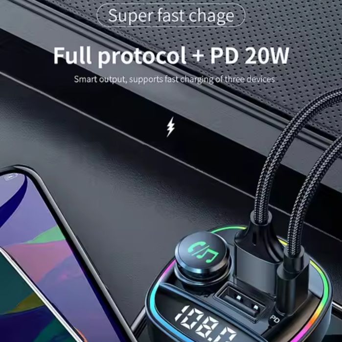 Transmiter samochody Bluetooth 5.0 FM USB MP3 Ładowarka PD20W Kraków