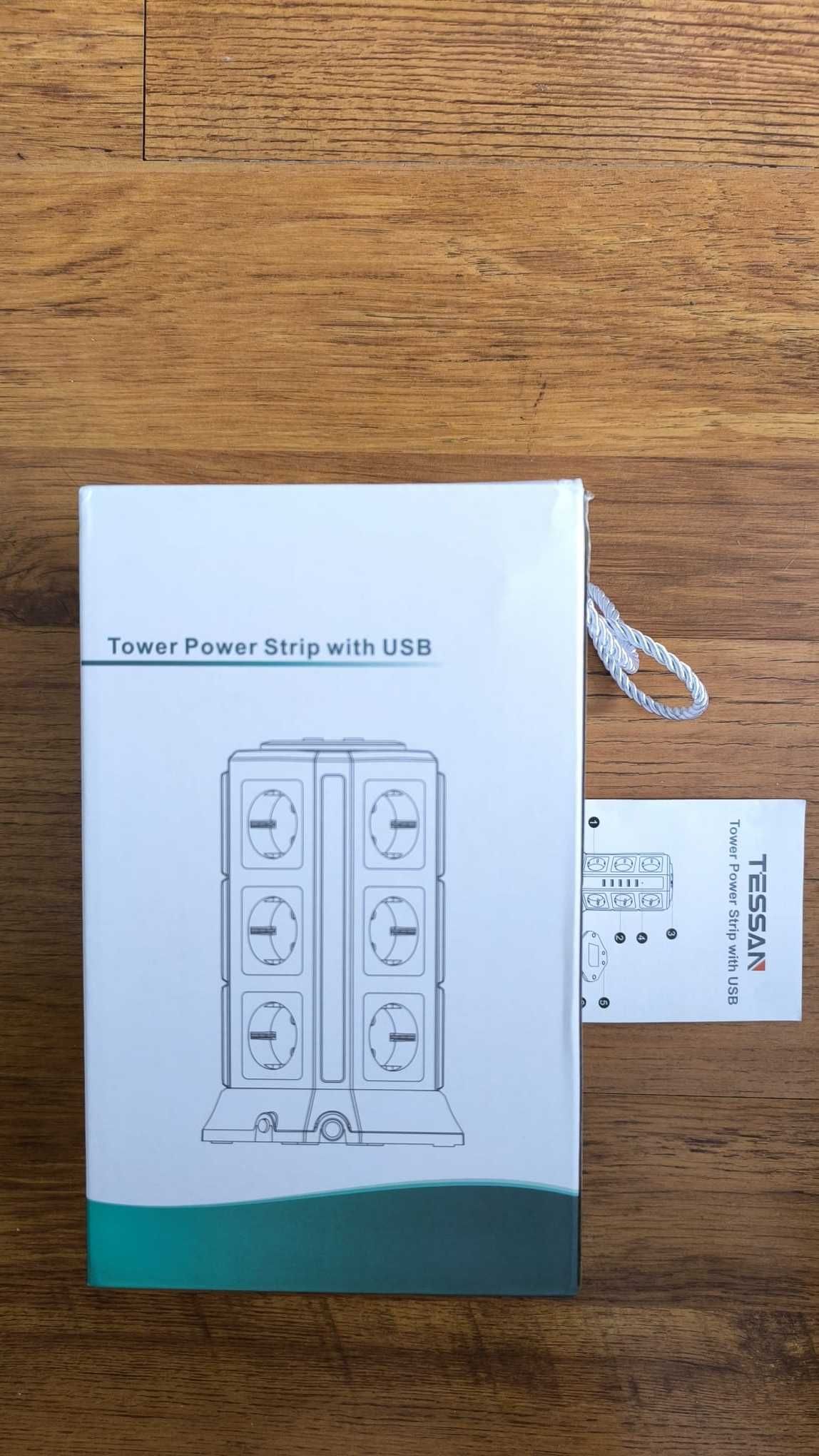 TESSAN Listwa Zasilająca Pionowa wieża 12 Gniazd + 5 USB 2m 2500 W