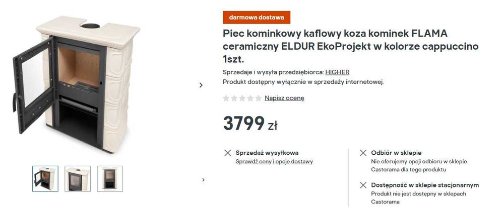 Piec kominkowy kaflowy koza kominek FLAMA ceramiczny