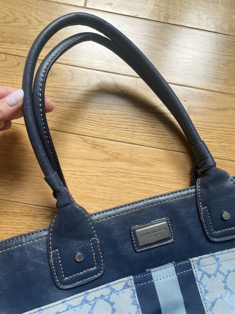 Duża torba shopper torebka z uszami granatowa Tommy Hilfiger