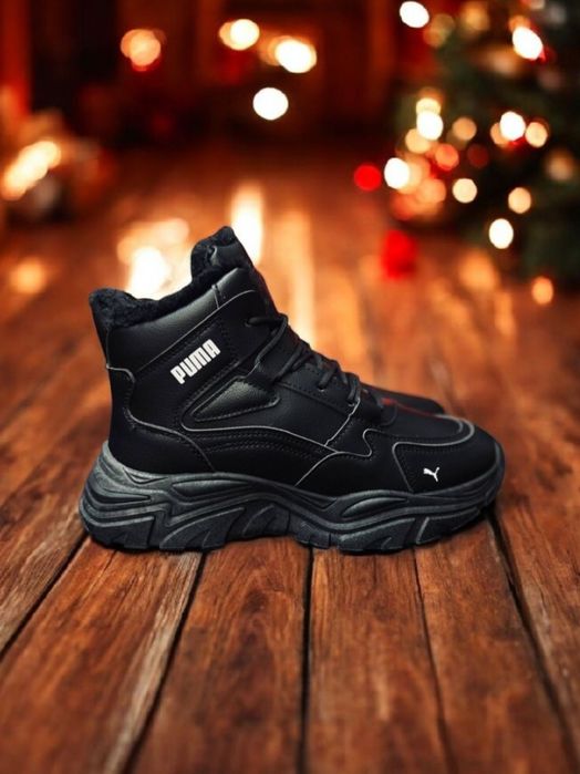 Жіночі зимові чорні кросівки Puma/натуральная кожа/зимние ботинки пума